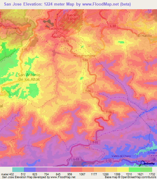 San Jose,Venezuela Elevation Map