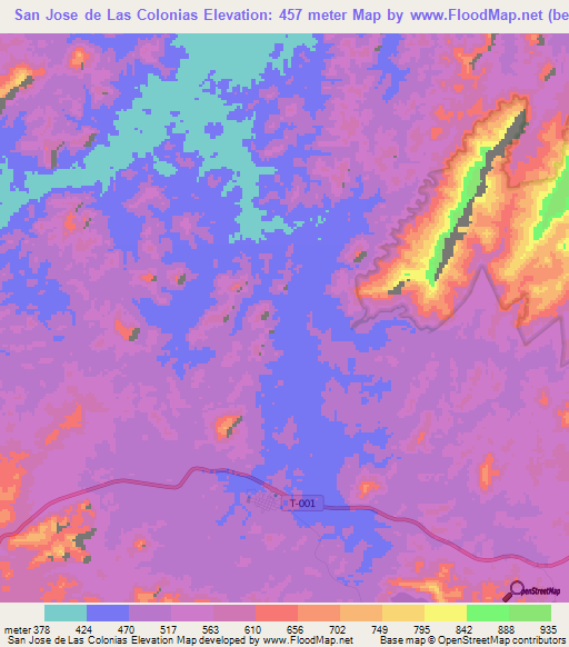 San Jose de Las Colonias,Venezuela Elevation Map