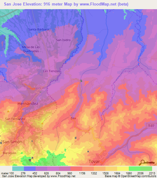 San Jose,Venezuela Elevation Map