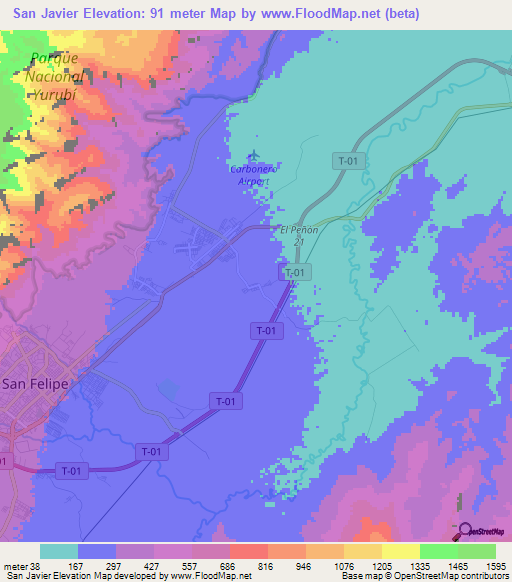 San Javier,Venezuela Elevation Map