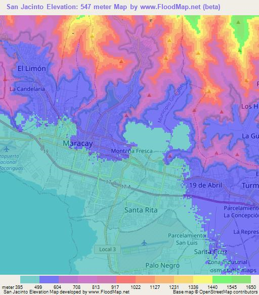 San Jacinto,Venezuela Elevation Map
