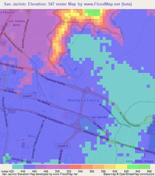 San Jacinto,Venezuela Elevation Map