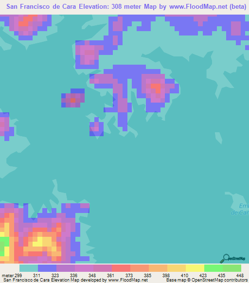 San Francisco de Cara,Venezuela Elevation Map