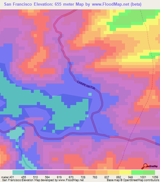 San Francisco,Venezuela Elevation Map