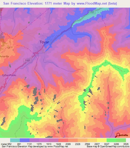 San Francisco,Venezuela Elevation Map