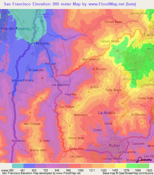 San Francisco,Venezuela Elevation Map