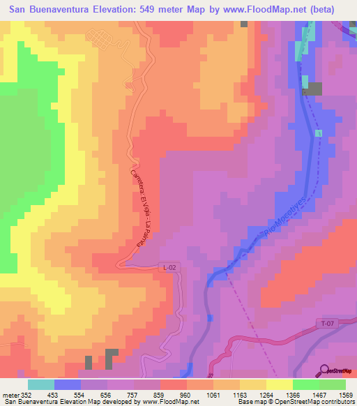 San Buenaventura,Venezuela Elevation Map