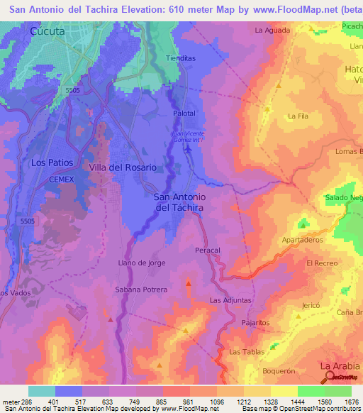San Antonio del Tachira,Venezuela Elevation Map
