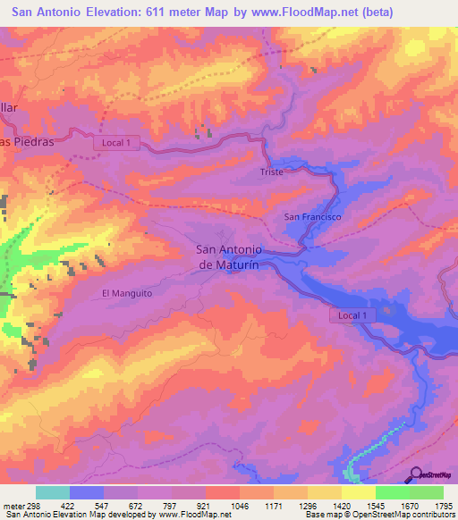 San Antonio,Venezuela Elevation Map