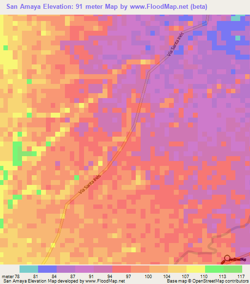 San Amaya,Venezuela Elevation Map