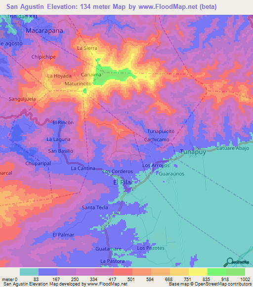 San Agustin,Venezuela Elevation Map