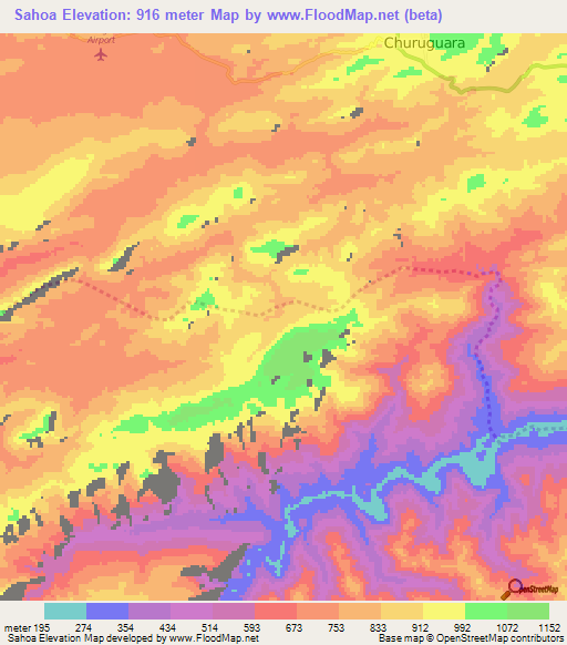 Sahoa,Venezuela Elevation Map