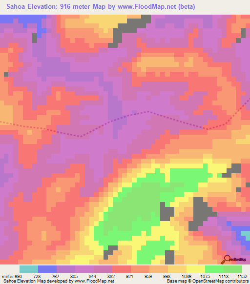Sahoa,Venezuela Elevation Map