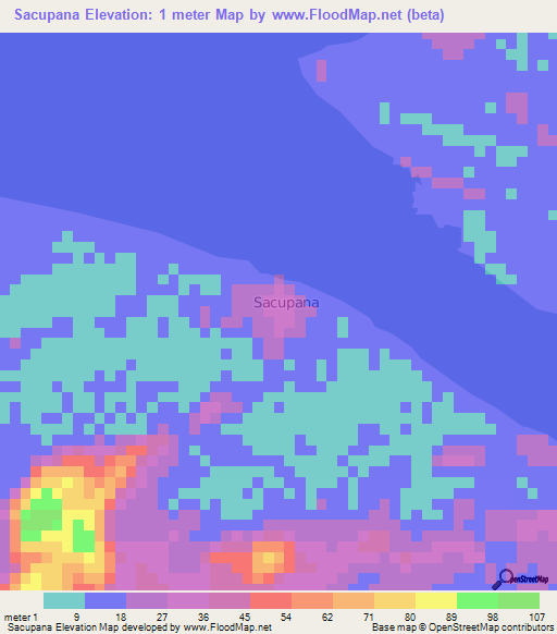 Sacupana,Venezuela Elevation Map