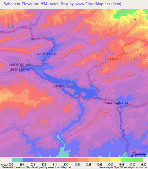 Sabaneta,Venezuela Elevation Map
