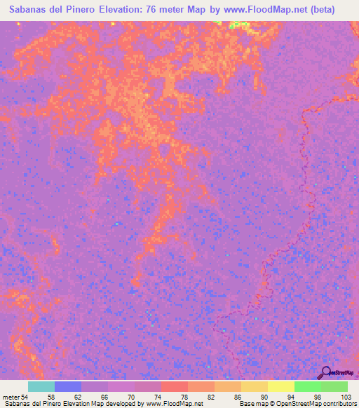 Sabanas del Pinero,Venezuela Elevation Map