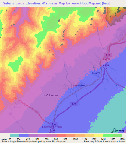 Sabana Larga,Venezuela Elevation Map