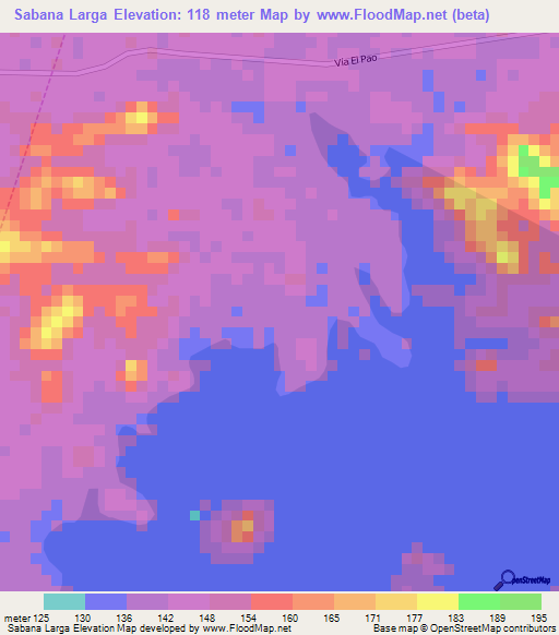 Sabana Larga,Venezuela Elevation Map