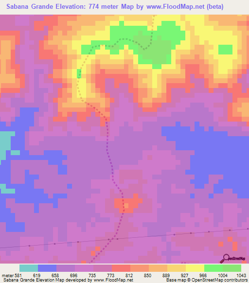 Sabana Grande,Venezuela Elevation Map
