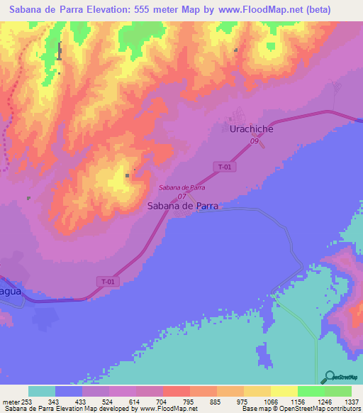 Sabana de Parra,Venezuela Elevation Map