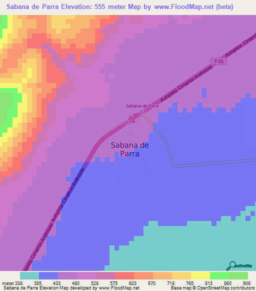Sabana de Parra,Venezuela Elevation Map
