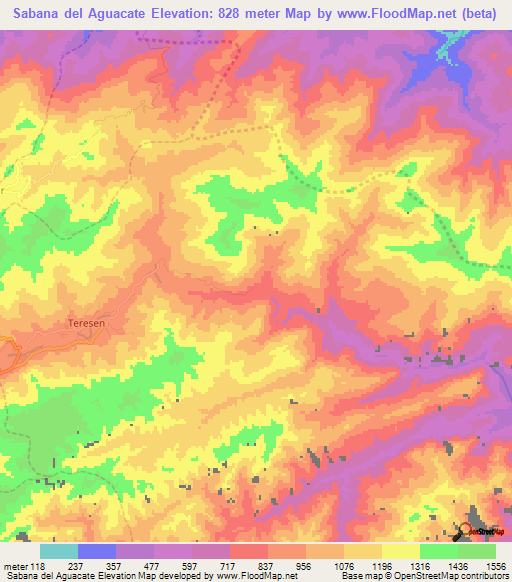 Sabana del Aguacate,Venezuela Elevation Map