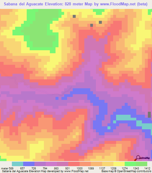 Sabana del Aguacate,Venezuela Elevation Map