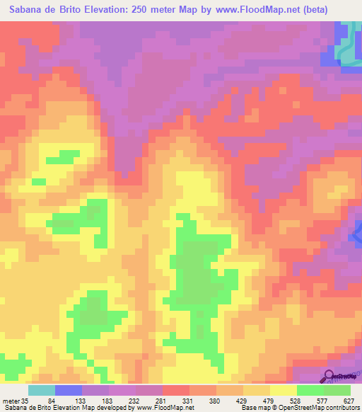 Sabana de Brito,Venezuela Elevation Map