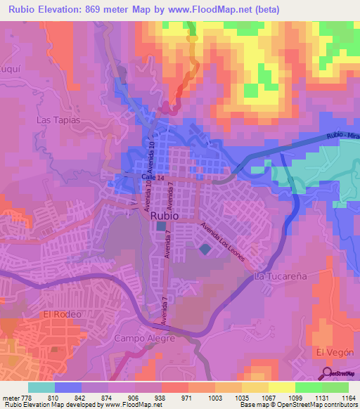 Rubio,Venezuela Elevation Map