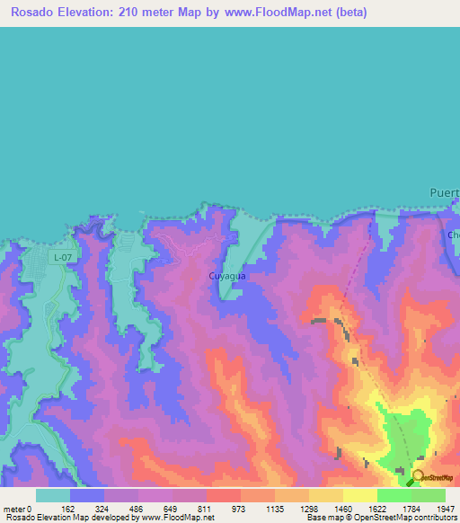 Rosado,Venezuela Elevation Map