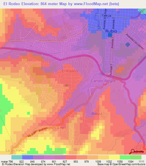 El Rodeo,Venezuela Elevation Map