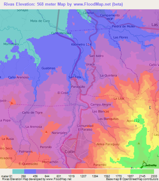 Rivas,Venezuela Elevation Map