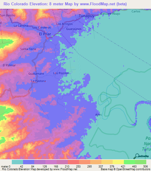 Rio Colorado,Venezuela Elevation Map
