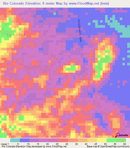 Rio Colorado,Venezuela Elevation Map