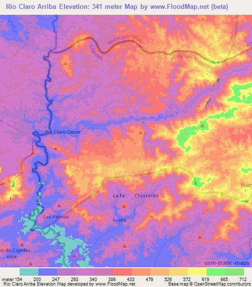 Rio Claro Arriba,Venezuela Elevation Map
