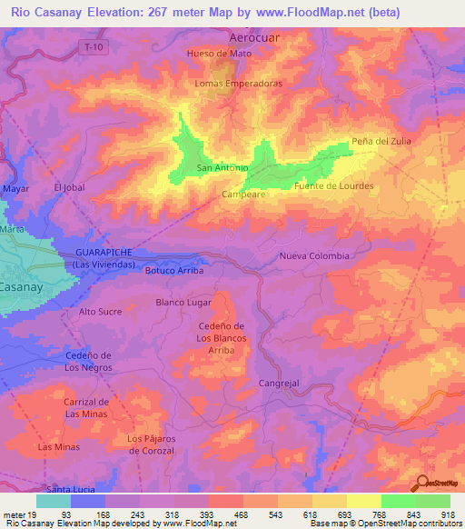 Rio Casanay,Venezuela Elevation Map