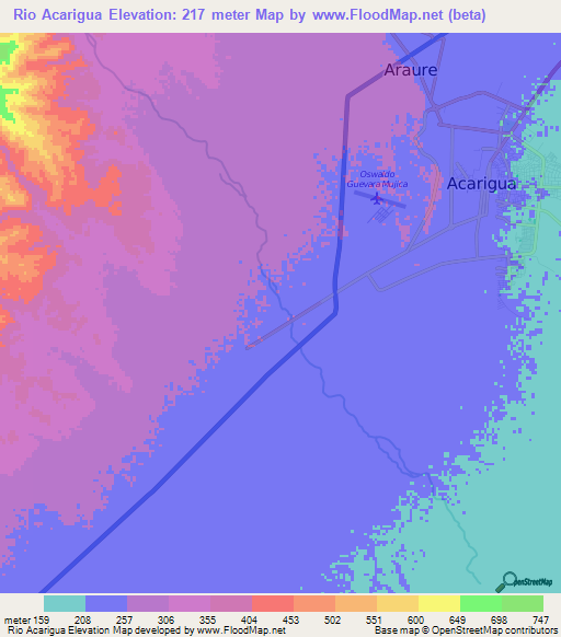 Rio Acarigua,Venezuela Elevation Map