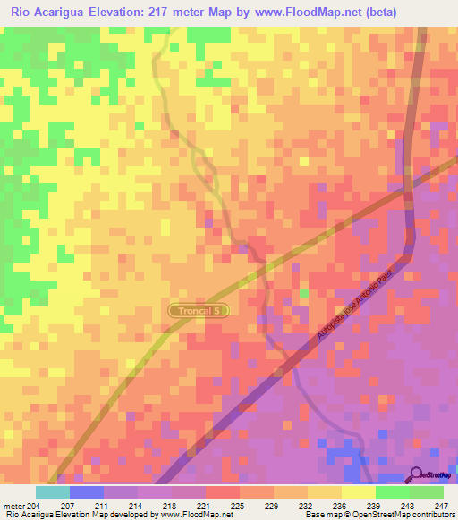 Rio Acarigua,Venezuela Elevation Map