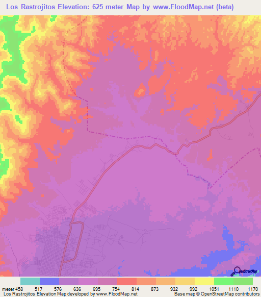 Los Rastrojitos,Venezuela Elevation Map
