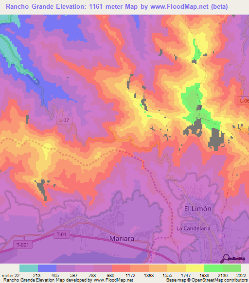 Rancho Grande,Venezuela Elevation Map