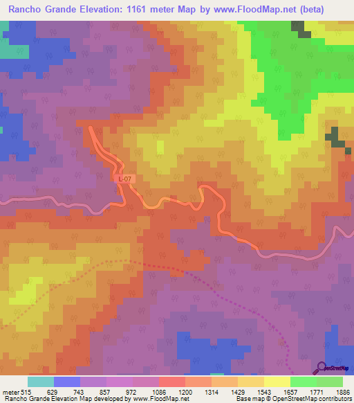 Rancho Grande,Venezuela Elevation Map