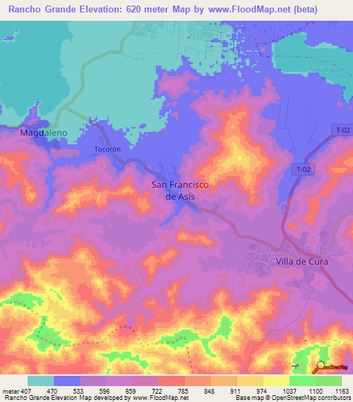 Rancho Grande,Venezuela Elevation Map