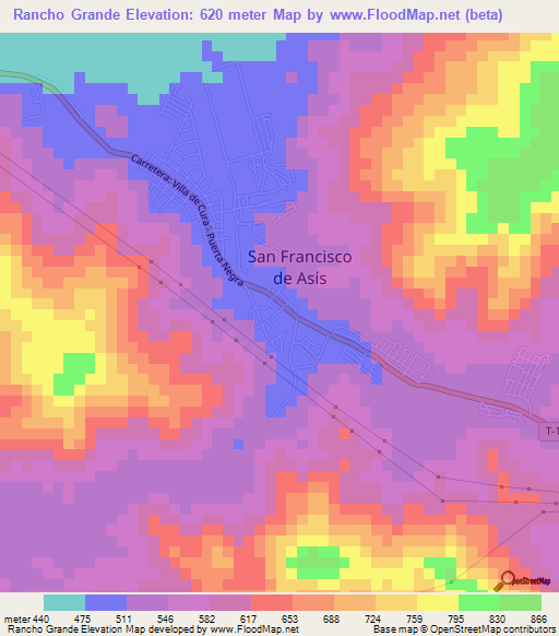 Rancho Grande,Venezuela Elevation Map