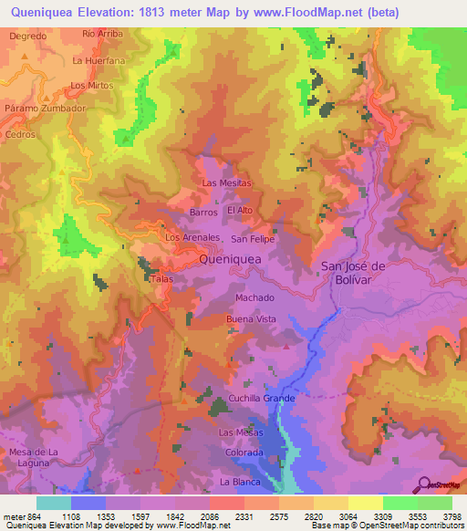 Queniquea,Venezuela Elevation Map