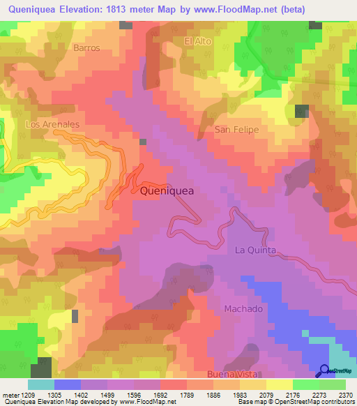 Queniquea,Venezuela Elevation Map