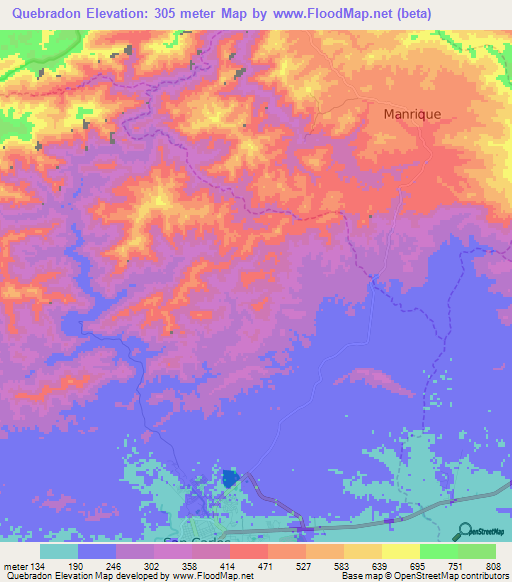 Quebradon,Venezuela Elevation Map