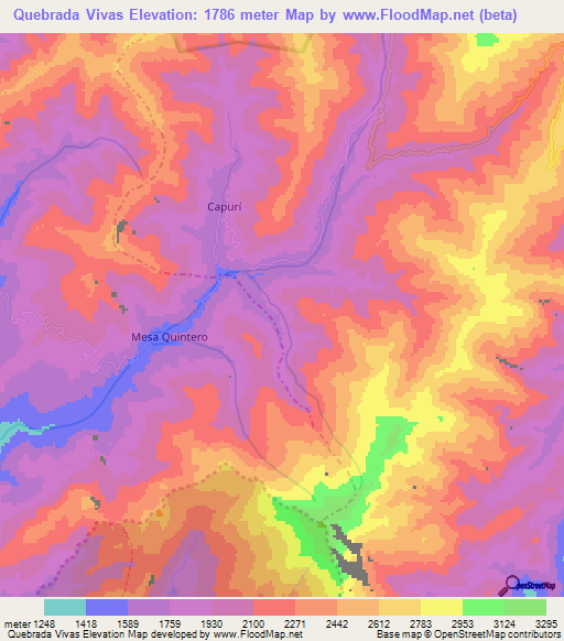 Quebrada Vivas,Venezuela Elevation Map