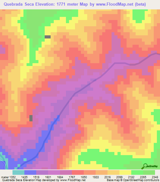 Quebrada Seca,Venezuela Elevation Map