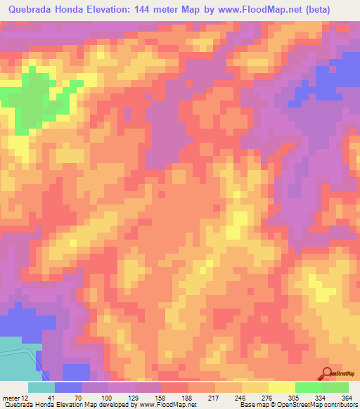 Quebrada Honda,Venezuela Elevation Map