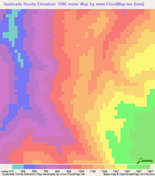 Quebrada Honda,Venezuela Elevation Map